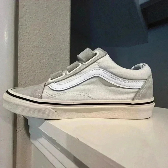 Unisex Vans Off The Wall 721356 Gray White Shoes Hook & Loop Closure Sneakers 4Y - Picture 4 of 9